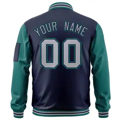Navy Gray-Aqua Raglan Sleeves Letterman Bomber Jacket 4