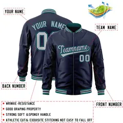 Navy Gray-Aqua Varsity Full-Zip Letterman Bomber Jacket 2