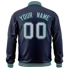 Navy Gray-Aqua Varsity Full-Zip Letterman Bomber Jacket 4