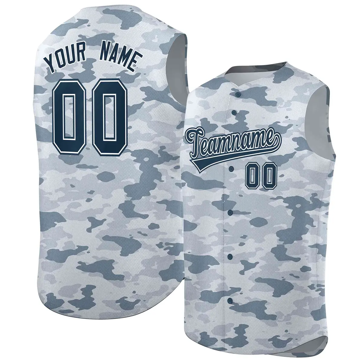 Navy Gray Camo Sleeveless Baseball Jersey