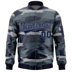 Navy Gray Camo Varsity Full-Zip Letterman Bomber Jacket 3