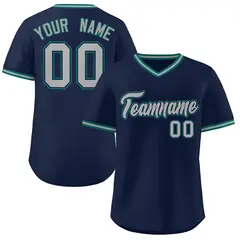Navy Gray Classic V-Neck Pullover Baseball Jersey 1