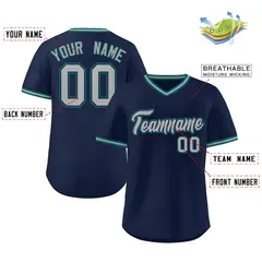 Navy Gray Classic V-Neck Pullover Baseball Jersey 2