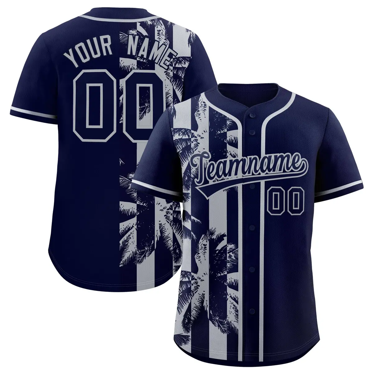 Navy Gray Coconut Tree Split Baseball Jersey