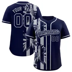 Navy Gray Coconut Tree Split Baseball Jersey