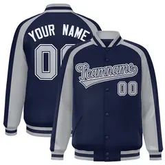 Navy Gray Color Block Raglan Varsity Letterman Jacket 1