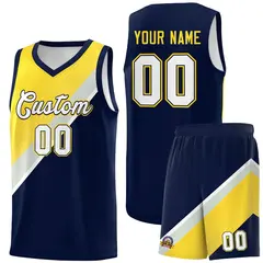 Navy Gray Diagonal Stripes Color Block Basketball Jersey