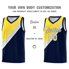 Navy Gray Diagonal Stripes Color Block Basketball Jersey 3