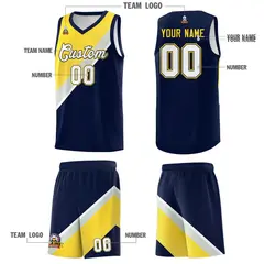 Navy Gray Diagonal Stripes Color Block Basketball Jersey 5