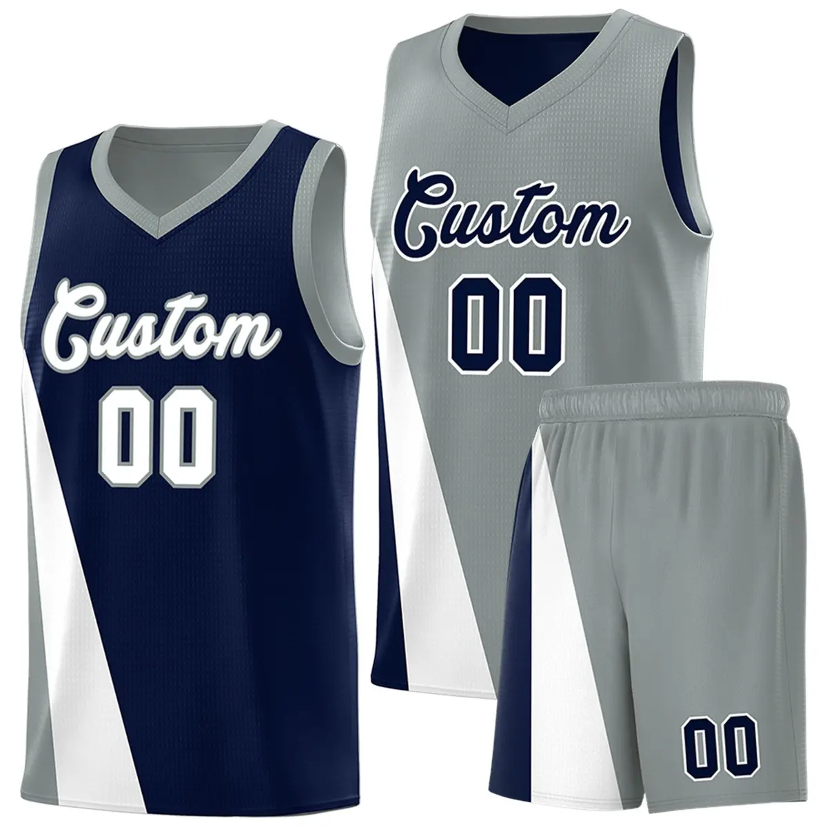 Navy Gray Diagonal Two-Line Color Block Basketball Jersey