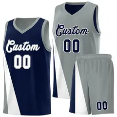 Navy Gray Diagonal Two-Line Color Block Basketball Jersey