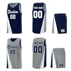 Navy Gray Diagonal Two-Line Color Block Basketball Jersey 2