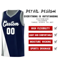 Navy Gray Diagonal Two-Line Color Block Basketball Jersey 3