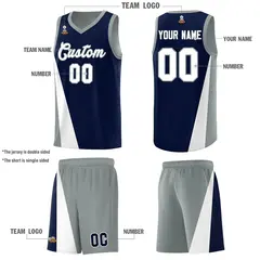 Navy Gray Diagonal Two-Line Color Block Basketball Jersey 5