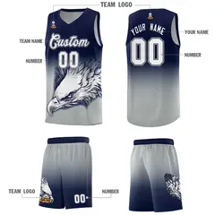 Navy Gray Eagle Graffiti Pattern Basketball Jersey 3