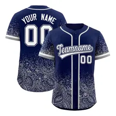 Navy Gray Floral Gradient Full Button Baseball Jersey 1