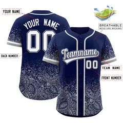 Navy Gray Floral Gradient Full Button Baseball Jersey 2