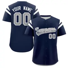 Navy Gray Full Button Classic Authentic Baseball Jersey