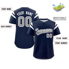 Navy Gray Full Button Classic Authentic Baseball Jersey 2