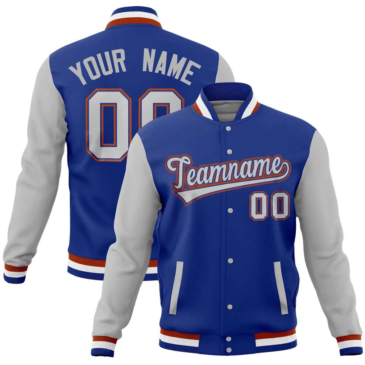Navy Gray Full-Snap Raglan Varsity Letterman Baseball Jacket