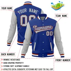 Navy Gray Full-Snap Raglan Varsity Letterman Baseball Jacket 4