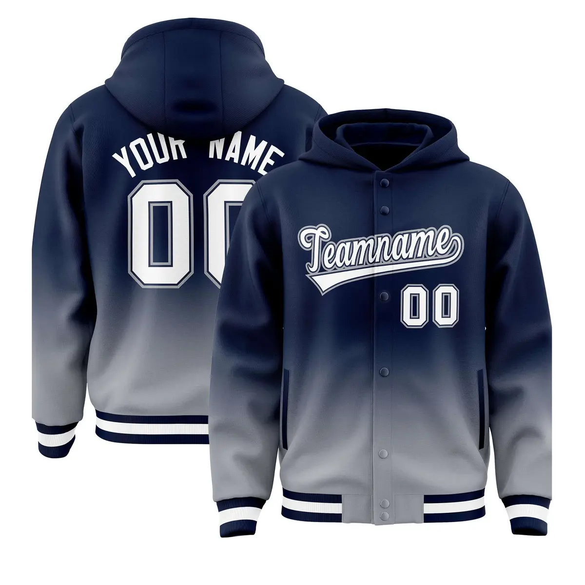Navy Gray Gradient Letterman Varsity Jacket Hoodie