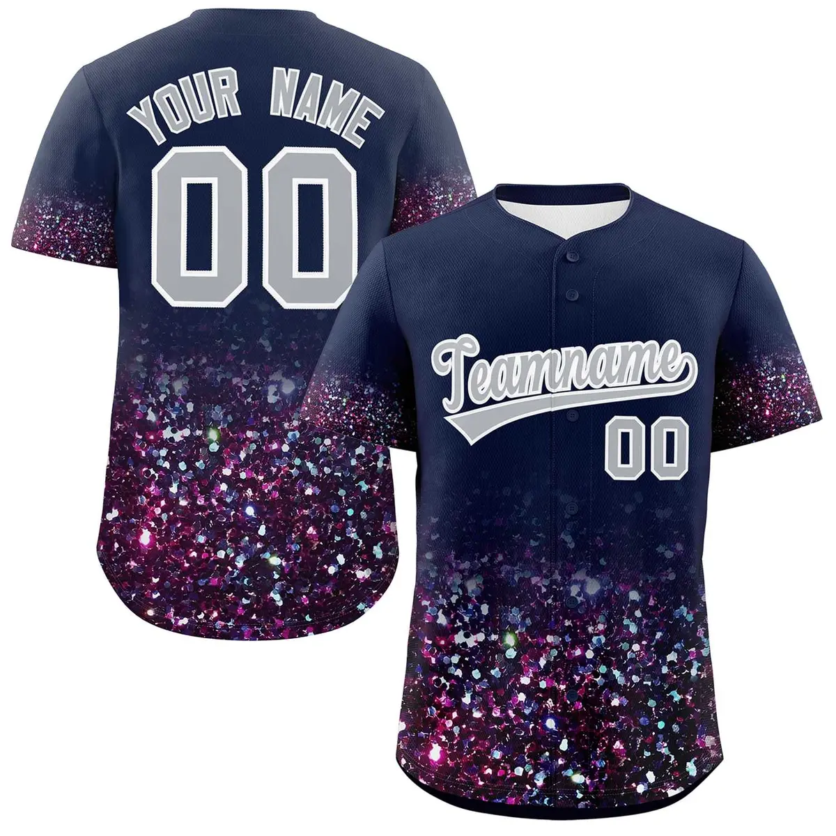Navy Gray Gradient Sparkle-Effect Authentic Baseball Jersey