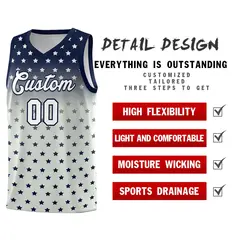 Navy Gray Gradient Star Pattern Basketball Jersey Sets 2