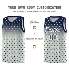 Navy Gray Gradient Star Pattern Basketball Jersey Sets 3