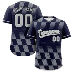 Navy Gray Grid Speckles Color Block Baseball Jersey