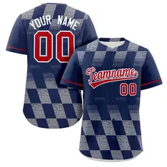 Navy Gray Grid Speckles Color Block Baseball Jersey