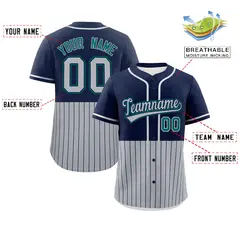 Navy Gray Half Stripe Authentic Baseball Jersey 2