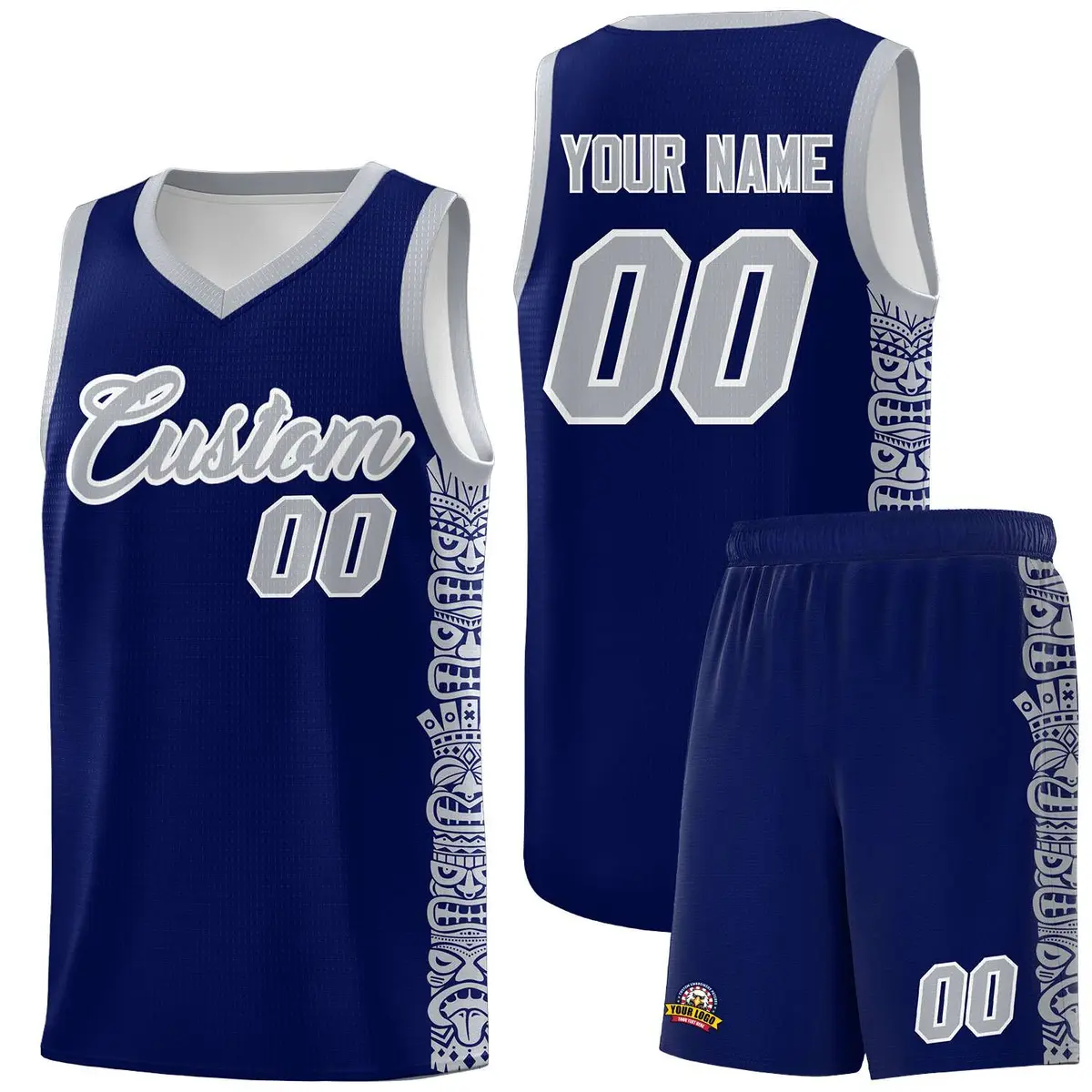 Navy Gray Indians Pattern Basketball Uniform Jersey