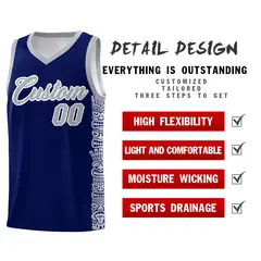 Navy Gray Indians Pattern Basketball Uniform Jersey 2