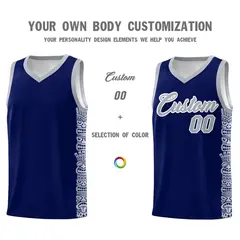 Navy Gray Indians Pattern Basketball Uniform Jersey 3