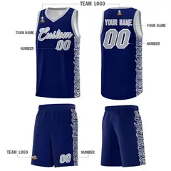 Navy Gray Indians Pattern Basketball Uniform Jersey 5