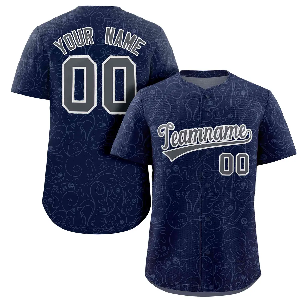 Navy Gray Line Art Graffiti Authentic Baseball Jersey