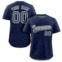 Navy Gray Line Art Graffiti Authentic Baseball Jersey 1