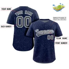 Navy Gray Line Art Graffiti Authentic Baseball Jersey 2