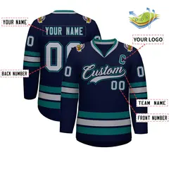 Navy Gray Navy-Aqua Classic Hockey Jersey 2