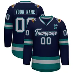 Navy Gray Navy-Aqua Classic Hockey Jersey 1