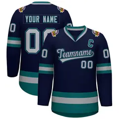 Navy Gray Navy-Aqua Classic Hockey Jersey 1
