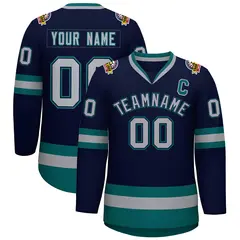 Navy Gray Navy-Aqua Classic Hockey Jersey 1