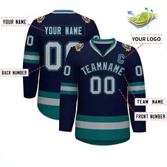 Navy Gray Navy-Aqua Classic Hockey Jersey 2