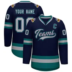 Navy Gray Navy-Aqua Classic Hockey Jersey 1