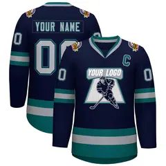 Navy Gray Navy-Aqua Classic Hockey Jersey 1