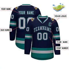 Navy Gray Navy-Aqua Classic Hockey Jersey 2