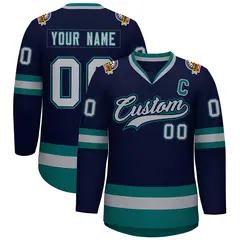 Navy Gray Navy-Aqua Classic Hockey Jersey 1