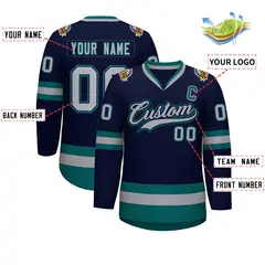 Navy Gray Navy-Aqua Classic Hockey Jersey 2