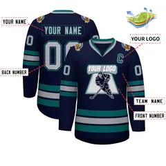Navy Gray Navy-Aqua Classic Hockey Jersey 2